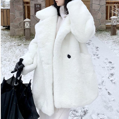 Korean Winter  Loose Faux Fur  Thick White Marten  Plush Overcoat