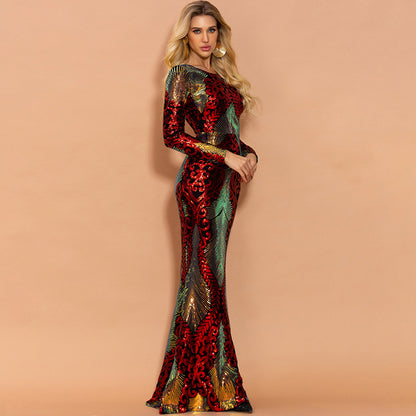 Stitching Mop Long Sequin Formal Evening Gown