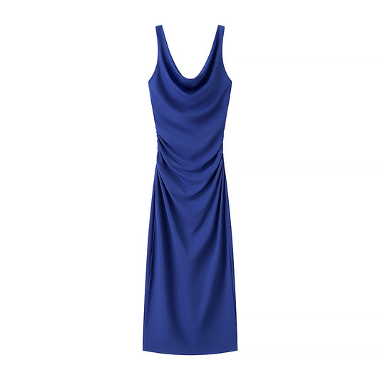 Fashionable  Pleated  Sleeveless Midi Dress