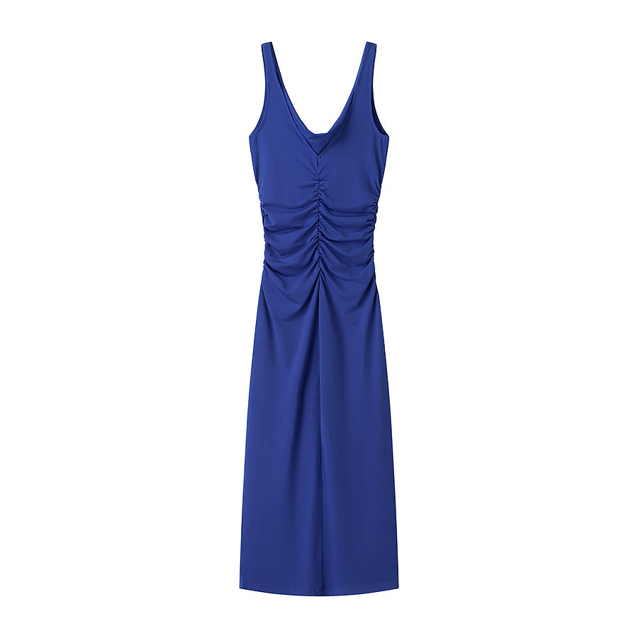 Fashionable  Pleated  Sleeveless Midi Dress