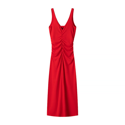 Fashionable  Pleated  Sleeveless Midi Dress