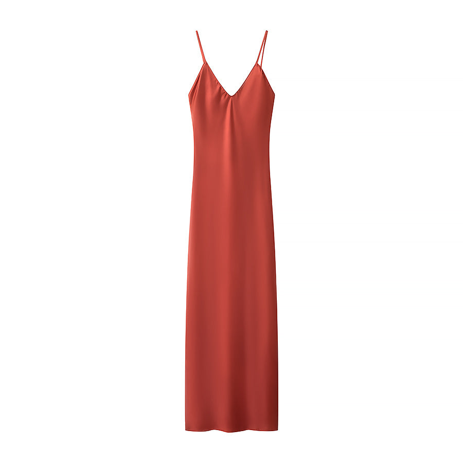 Silk Satin Texture Solid Color Midi Dress