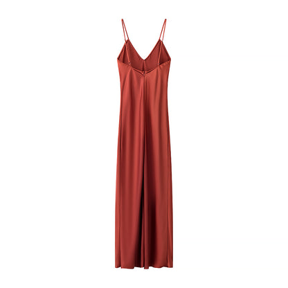 Silk Satin Texture Solid Color Midi Dress