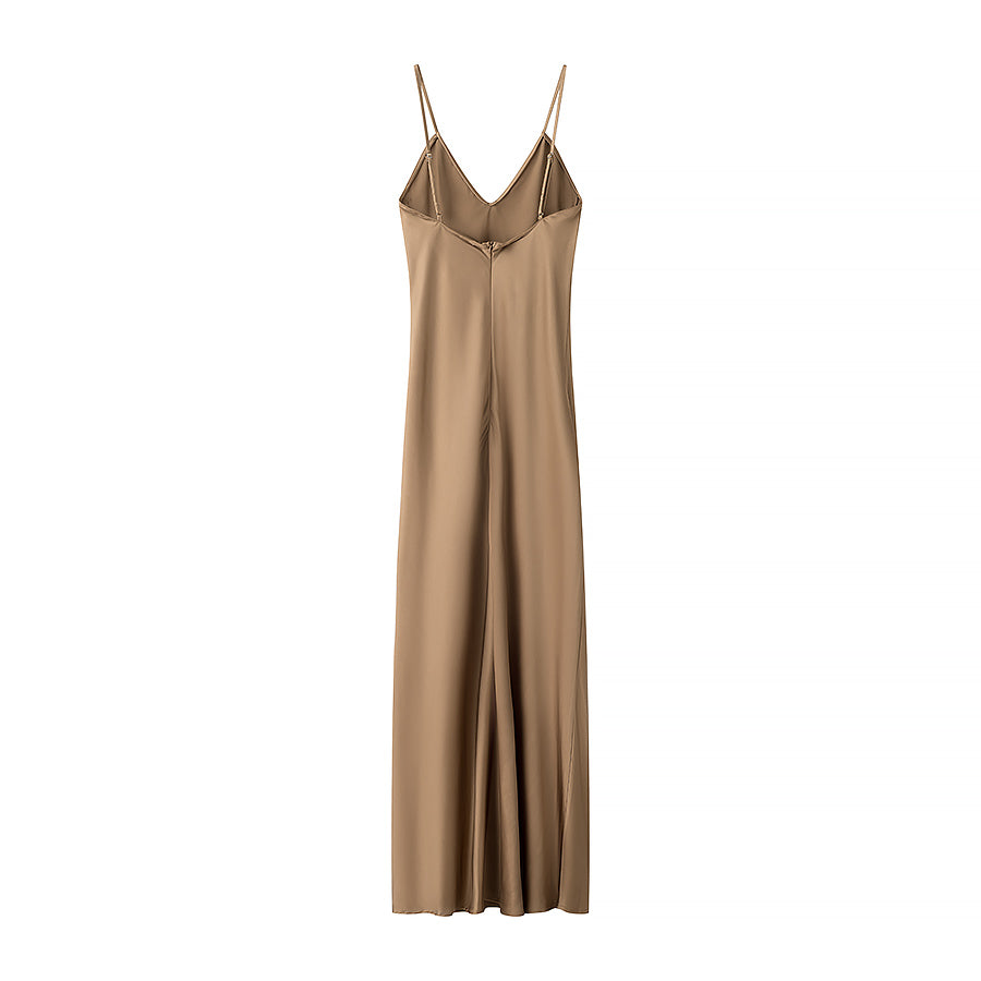 Silk Satin Texture Solid Color Midi Dress