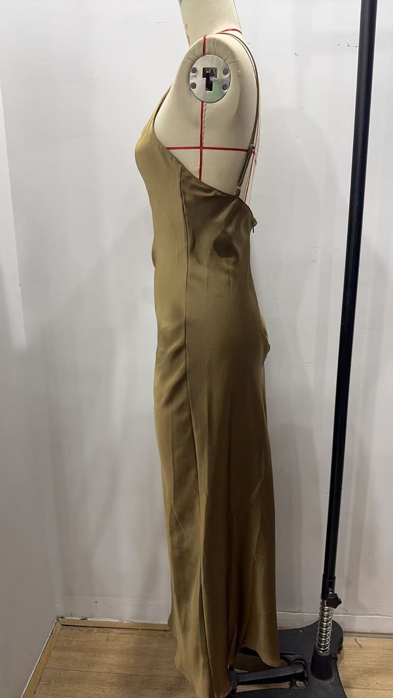 Silk Satin Texture Solid Color Midi Dress