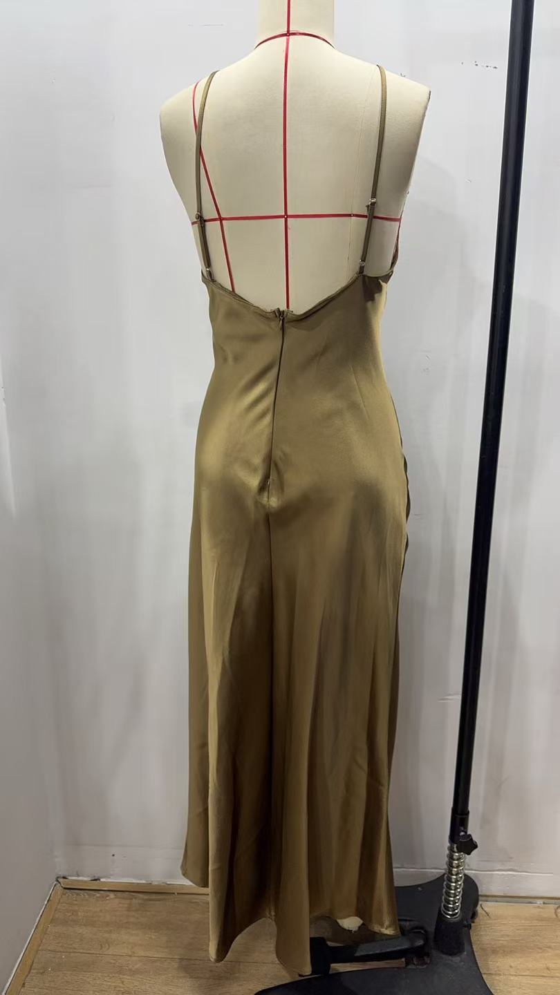 Silk Satin Texture Solid Color Midi Dress