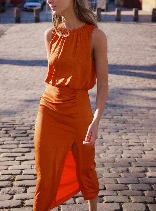 Silk Satin Texture Midi Dress