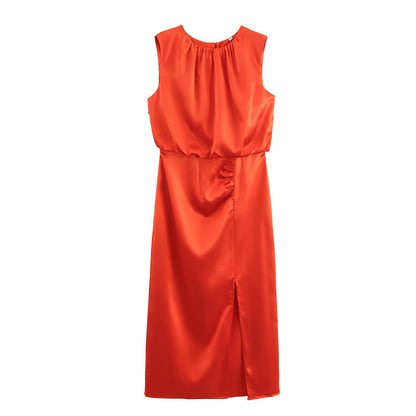 Silk Satin Texture Midi Dress
