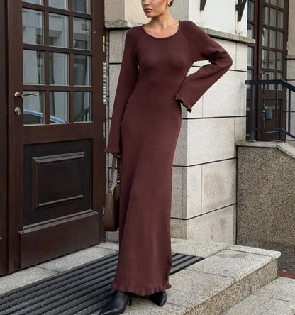 Crew Neck  Slim Hip Knitwear Maxi Dress