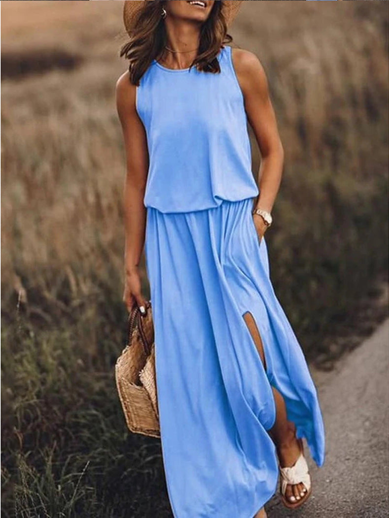 Sky blue Casual summer polyester maxi dress