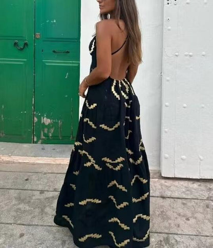 V neck Halter  Backless Slit Maxi Dress