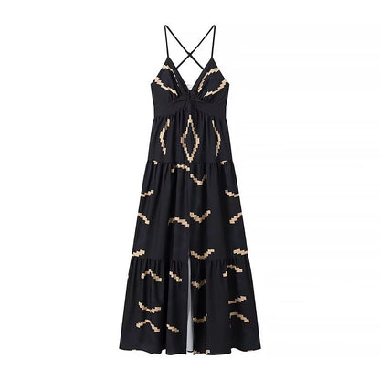 V neck Halter  Backless Slit Maxi Dress