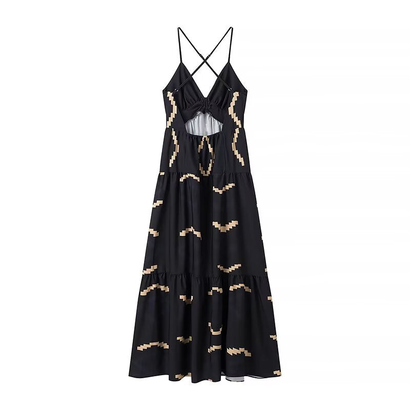 V neck Halter  Backless Slit Maxi Dress