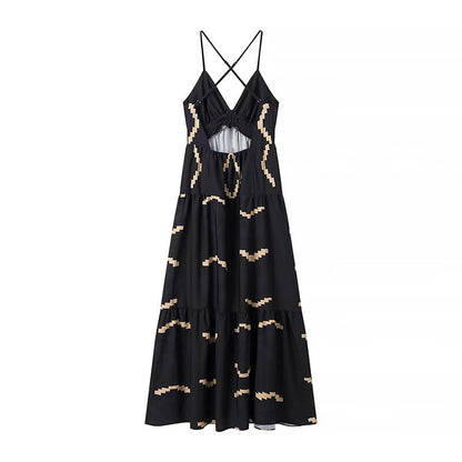 V neck Halter  Backless Slit Maxi Dress