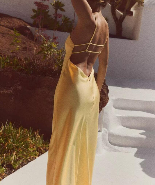 Silk Satin Texture Sleeveless Midi Dress