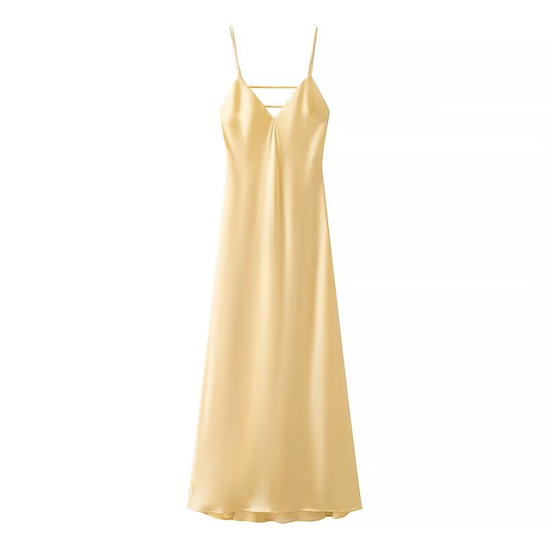 Silk Satin Texture Sleeveless Midi Dress