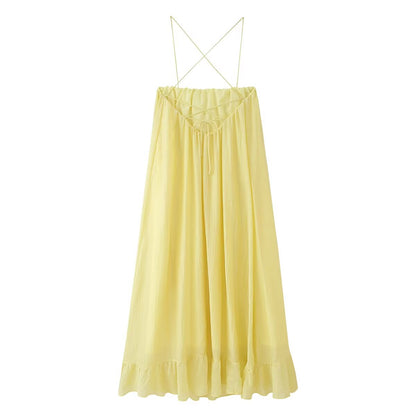 Backless Solid Color Strap Dress
