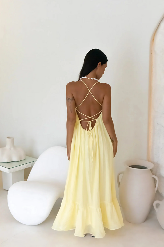 Backless Solid Color Strap Dress