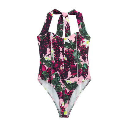 Printed Hanging Collar Jumpsuit