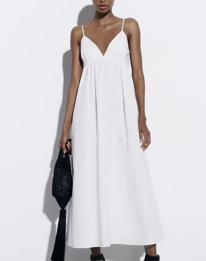 Backless V neck Brace Midi Dress
