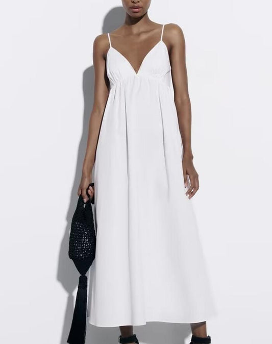 Backless V neck Brace Midi Dress