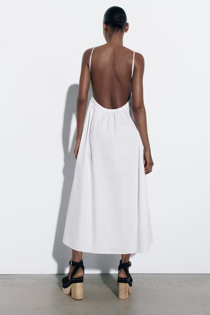 Backless V neck Brace Midi Dress