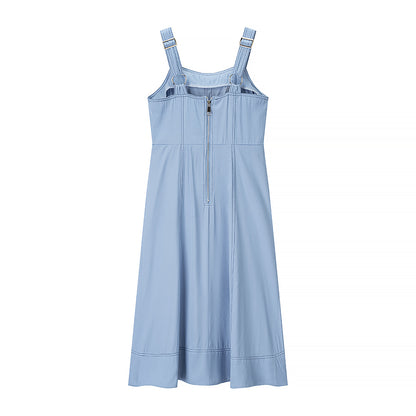 Sling Single Breasted Denim Mid Length Dress