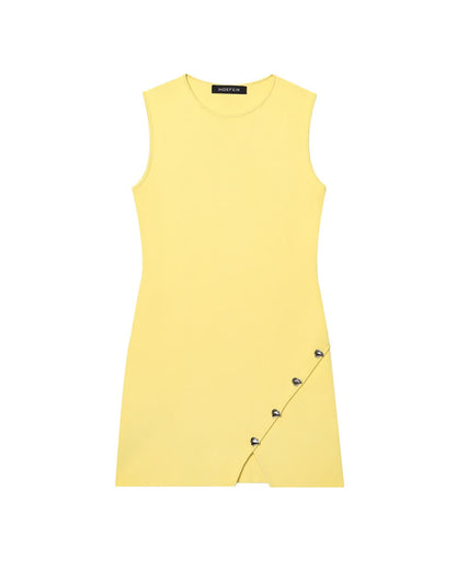 Summer round Neck Sleeveless  Row Button Knit Dress