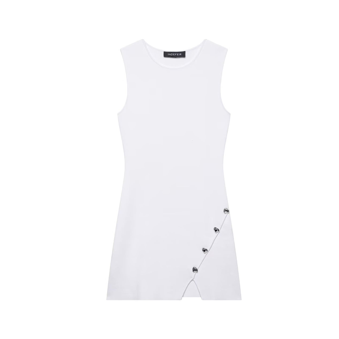 Summer round Neck Sleeveless  Row Button Knit Dress