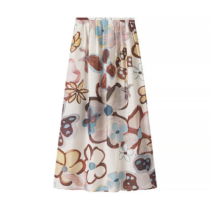 Casual Printing Long Sleeve Top Skirt Set