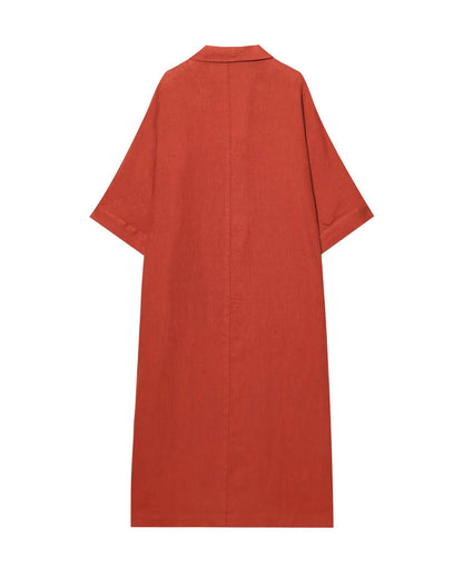 Polo Collar Solid Color  Loose Long Shirt Dress