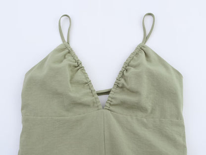 Solid Linen Midi Sling Dress