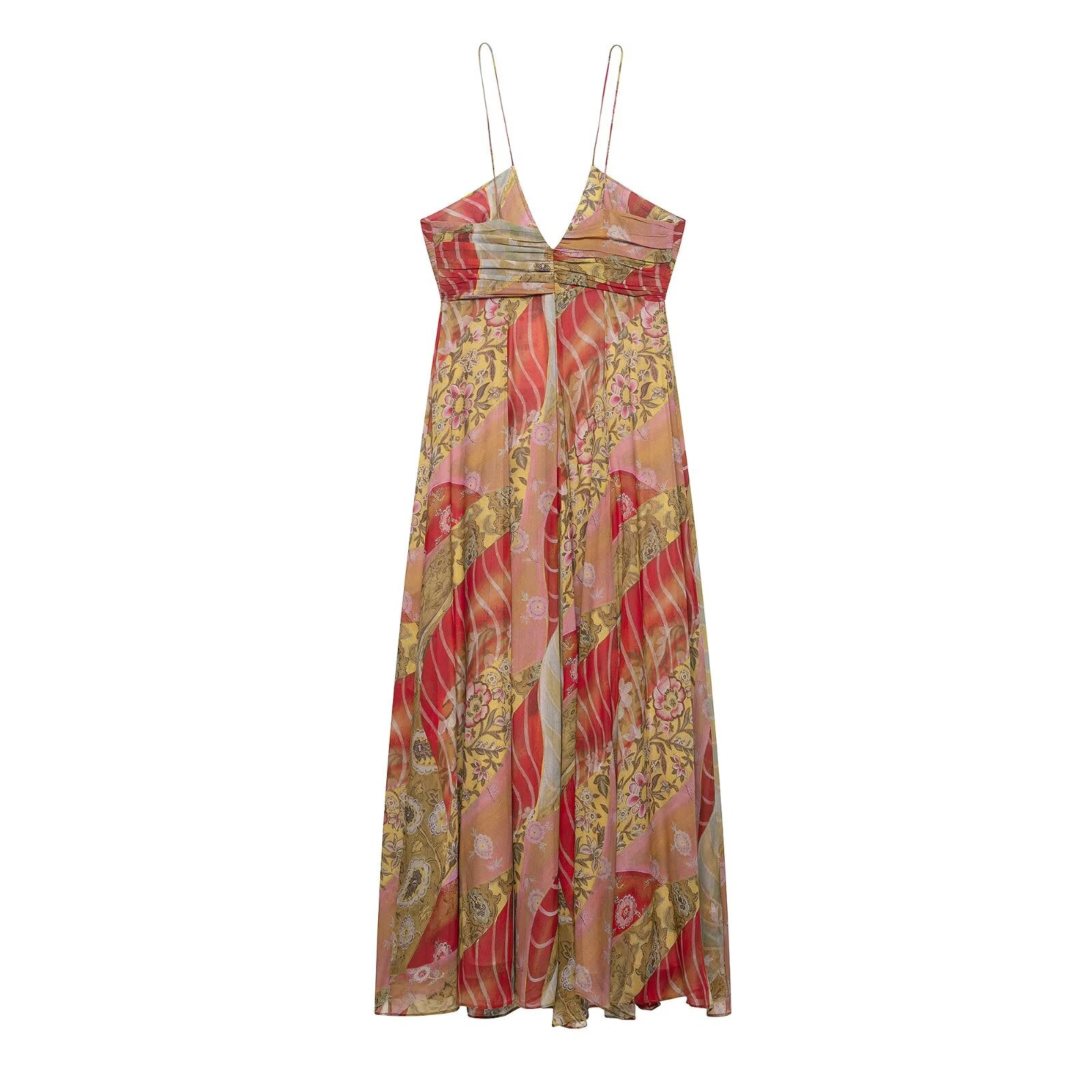 Printed A-line maxi dress with ruched tie details