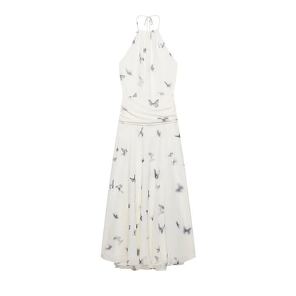 Printed Open Back  Maxi Dress With Ties
