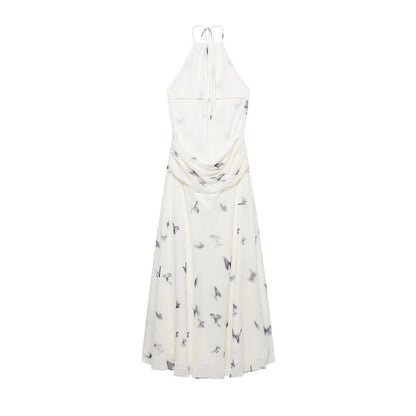 Printed Open Back  Maxi Dress With Ties