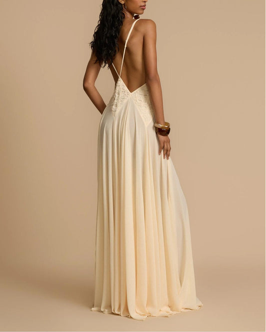 Stylish backless maxi dress for summer parties ivory color
