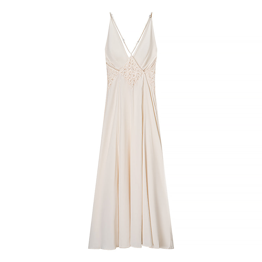 Open Back Deep V Plunge Sheer  Dress