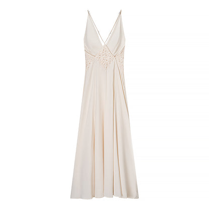 Open Back Deep V Plunge Sheer  Dress