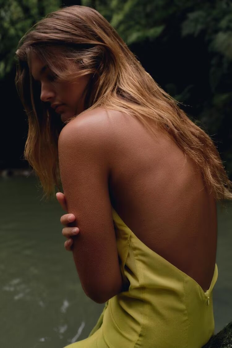 Green backless maxi dress