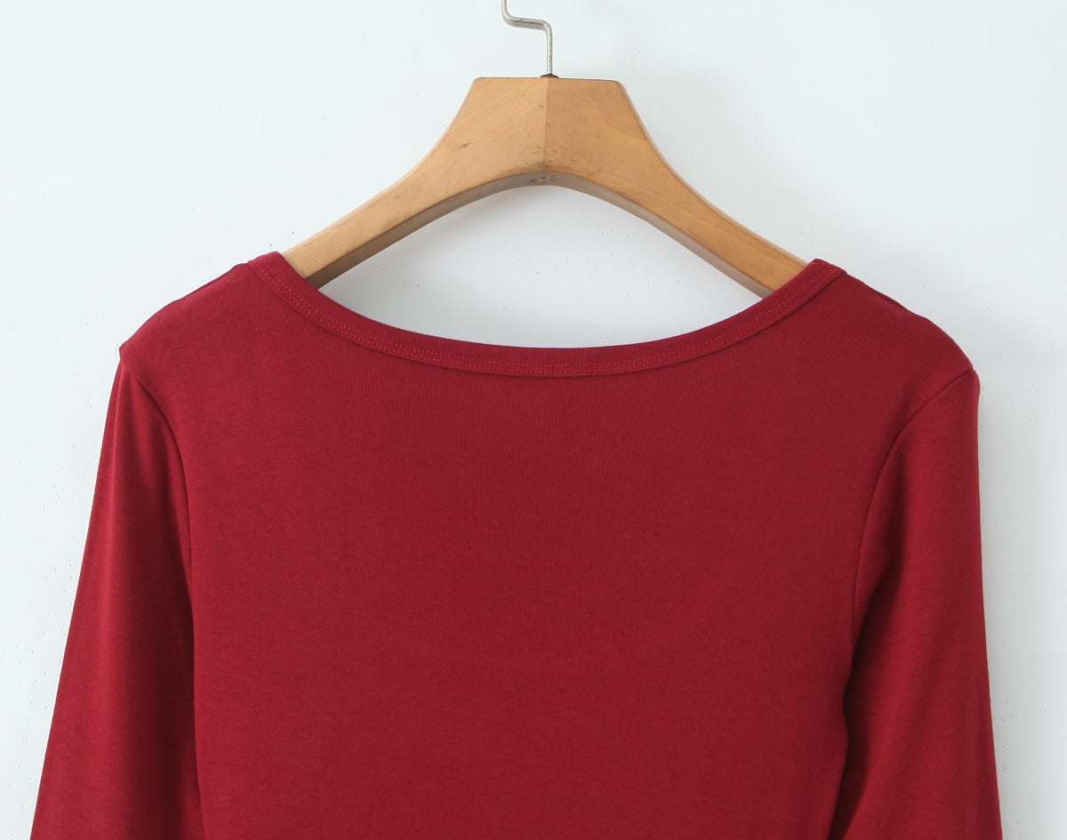 Round Neck Elegant Pleated Long Sleeve Knitted Dress