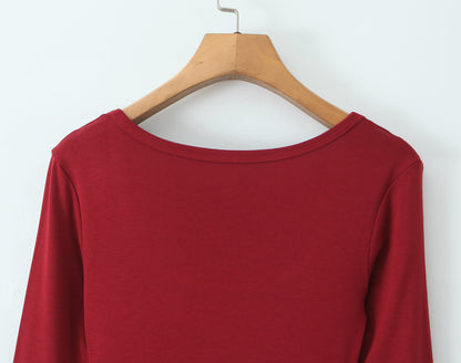 Round Neck Elegant Pleated Long Sleeve Knitted Dress