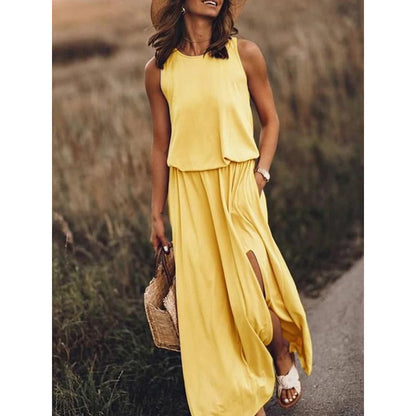 Yellow Lightweight polyester casual maxi dress