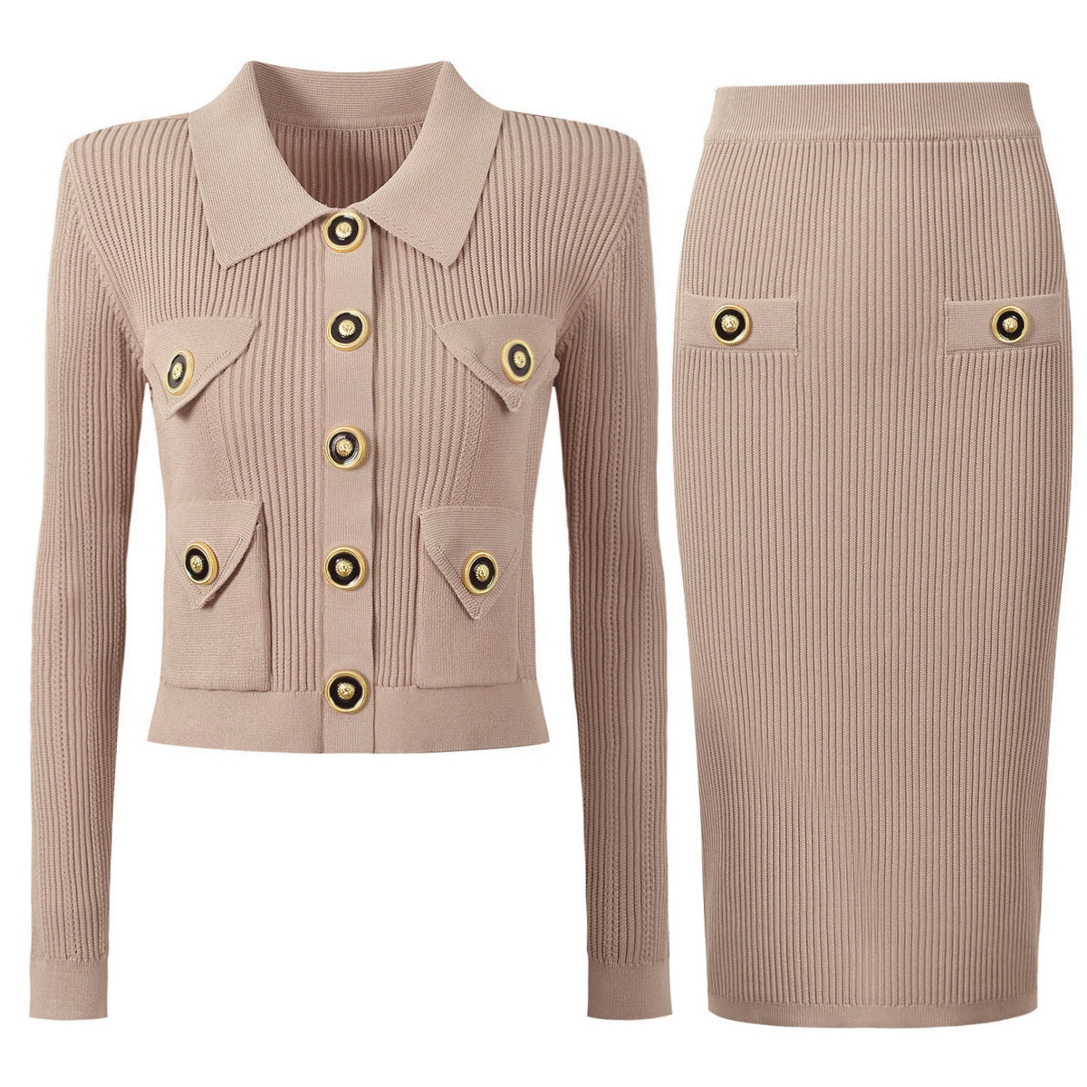 "Chic Woolen Cardigan & Skirt Set"