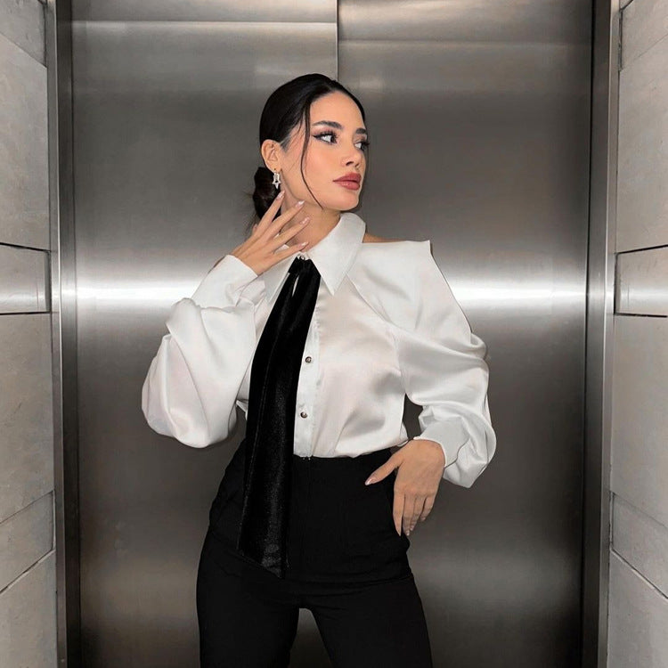 "Women's High-Grade Off-Shoulder Collared Shirt"