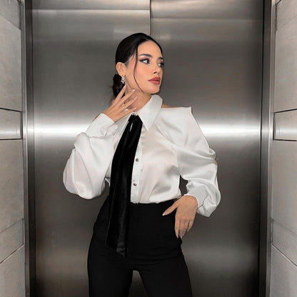 "Women's High-Grade Off-Shoulder Collared Shirt"
