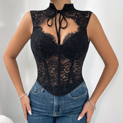 Transparent Mesh Corset Top