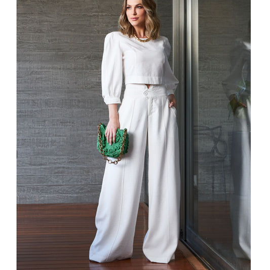 Long-Sleeved Top High Waist Wide Leg Pants Two Piece Set