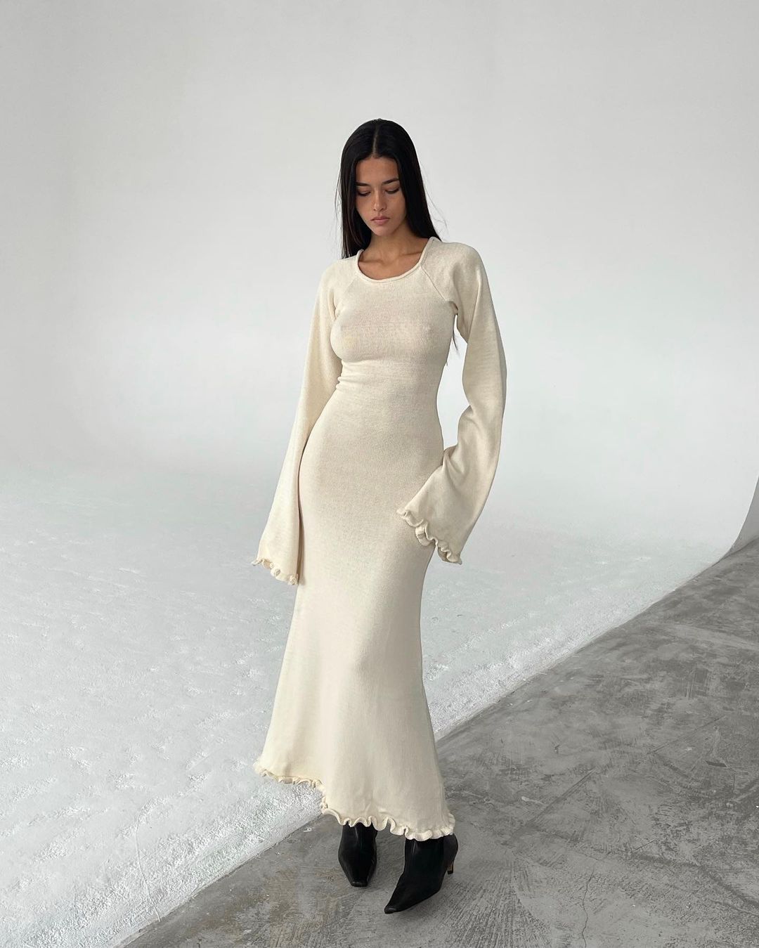 Backless Slim Fit Comfortable High Waist Lace Up Woolen Dress