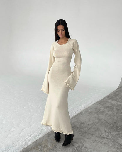 Backless Slim Fit Comfortable High Waist Lace Up Woolen Dress