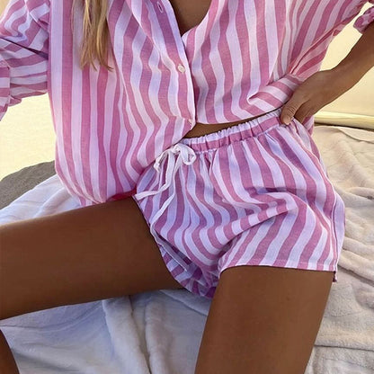 Two Piece Set Shorts Loose   Striped Casual